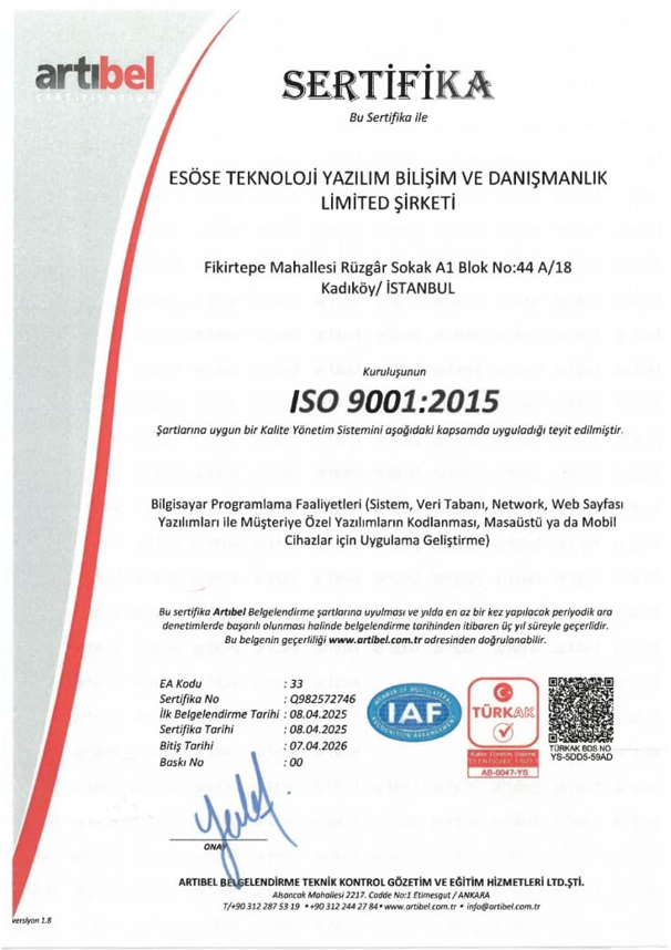 ISO 9001:2015 Sertifikası